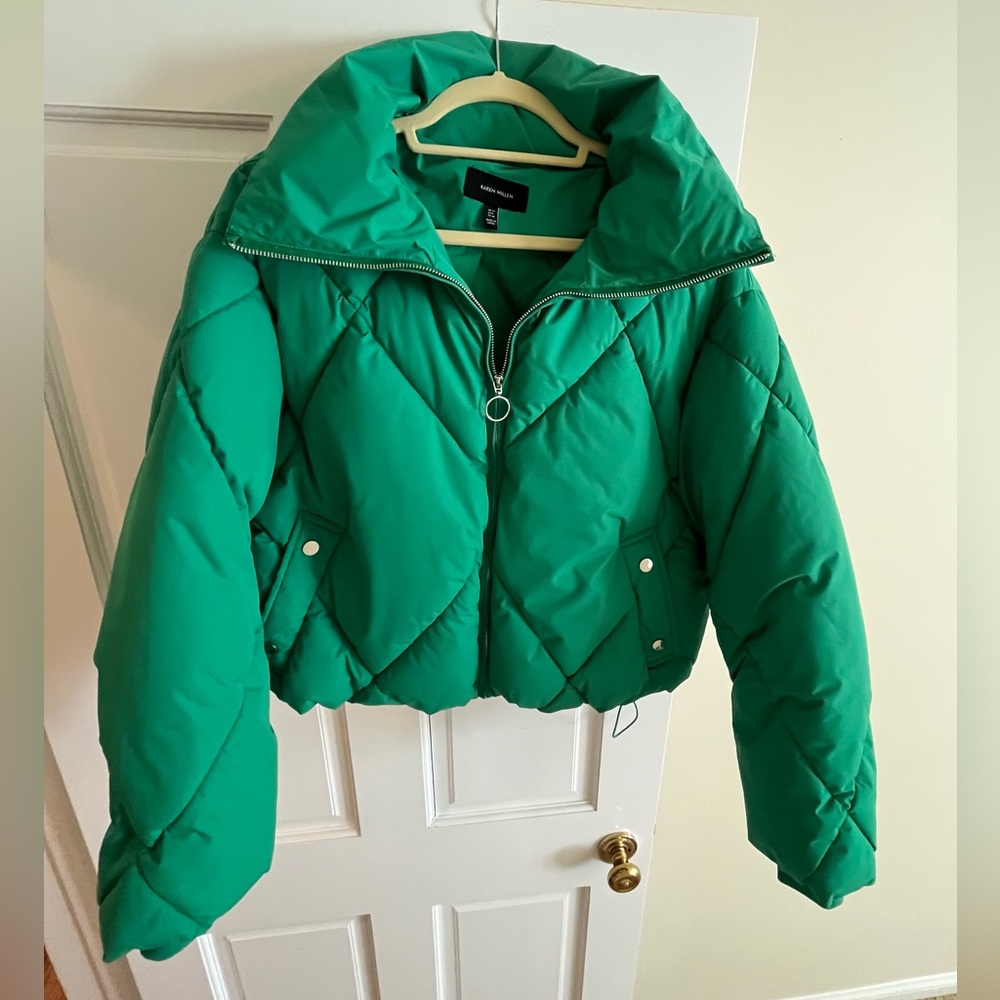 ADORABLE Karen Millen Kelly Green Quilted Puffer Jacket Size 8